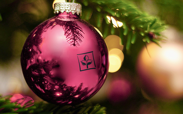 Weihnachtskugel mit Logo von Kluge Baumschulen